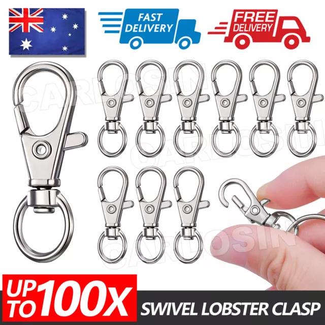 Swivel Lobster Clasp Clips Hook Alloy Keychain Split KeyRing Durable Diy AU