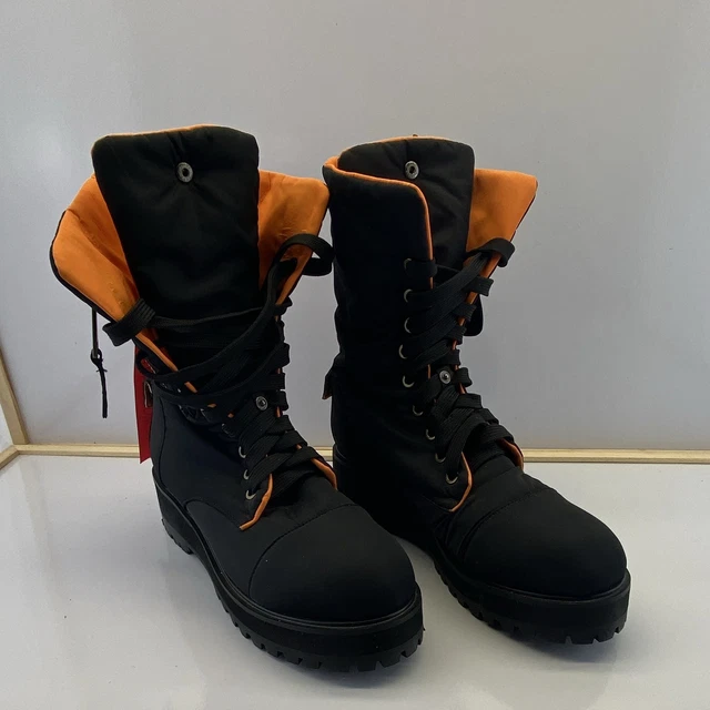 POSTERGRL UNISEX COMBAT Mid-Calf Boots Lace-Up Zip Black/Orange UK 5.5 ...