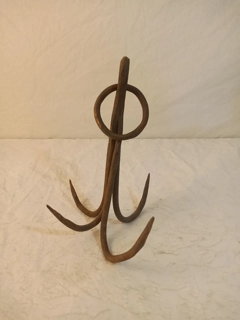 Antique Blacksmith Hammered Hand Forged Wrought Iron 4 Prong Hook