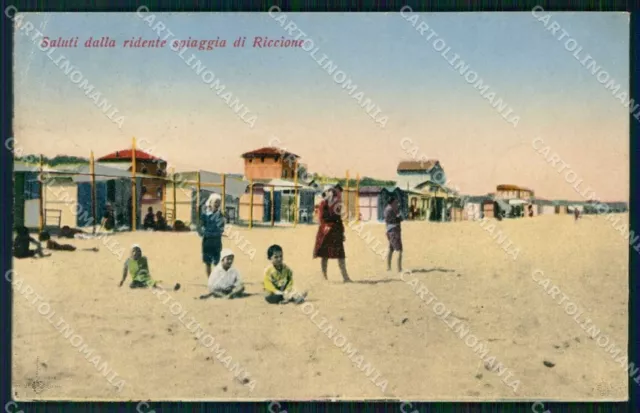 Rimini Riccione Saluti da Ridente Spiaggia PIEGHINA cartolina RT3333