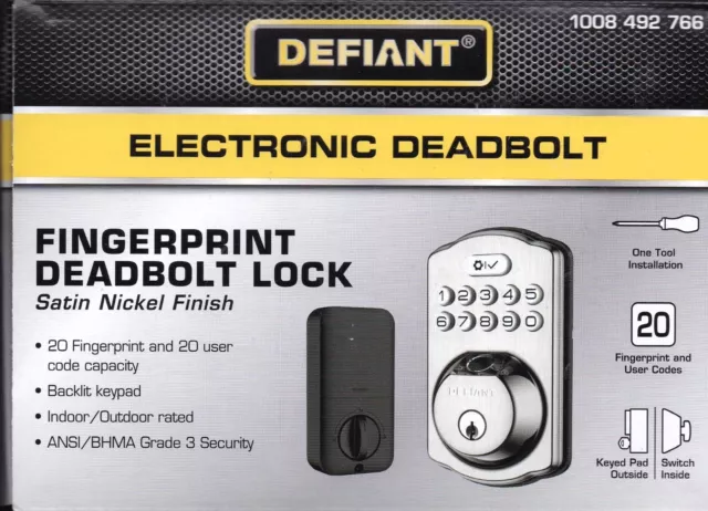 Defiant Electronic Fingerprint Deadbolt Door Lock BackLit Keypad - Satin Nickel