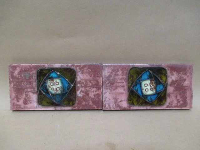 Tiles x2, Majolica, Art Nouveau, Art Deco, border tile, antique, vintage