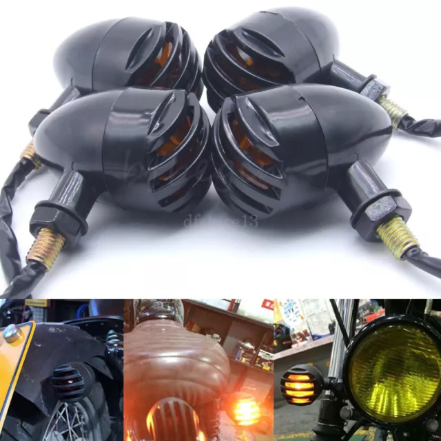 4x Ambre Clignotants Mini Noir Lumineux clignotant Pour Moto Harley Honda