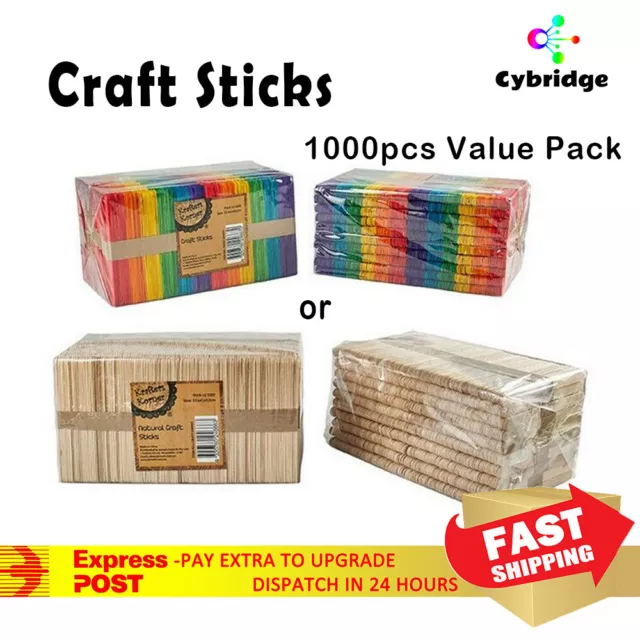 1000 Wooden Craft Sticks Paddle Pop Popsicle Coffee Stirrers Ice Cream Bulk