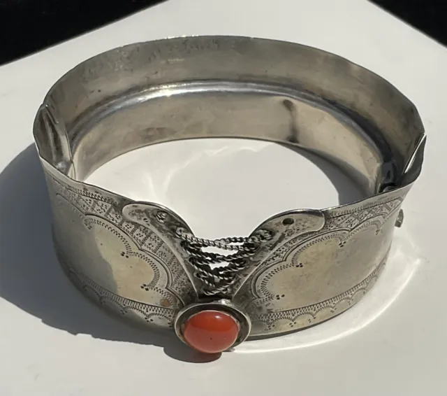 Unique Victorian Lace Top Brothel? Bracelet Sterling Silver Hinged Coral Chased