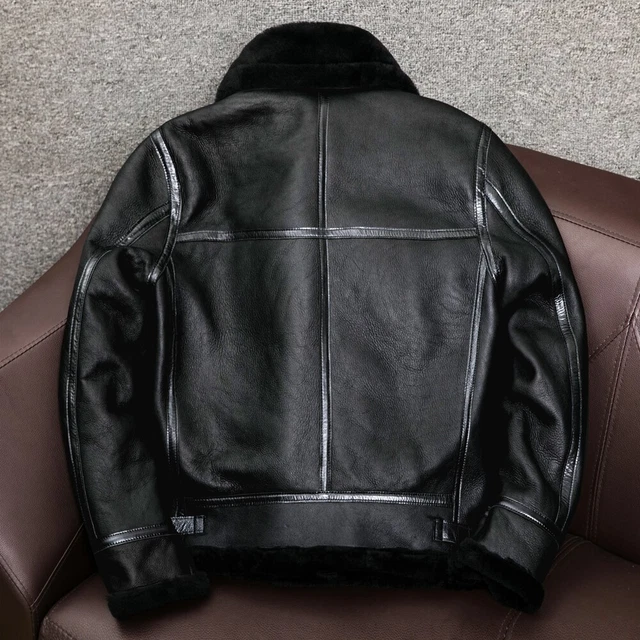 Sheepskin Leather Jacket Mens Plus Size Real Thick Sheepskin Natural Warm Coat