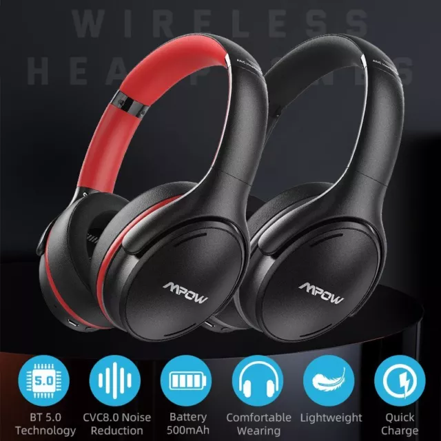MPOW Bluetooth Headphones Active Noise cancelling Wireless Over Ear Bass Headset