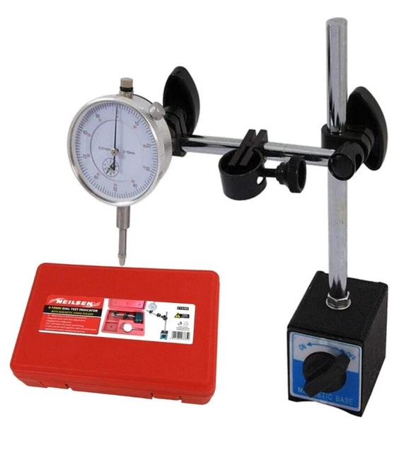 Dial Test Indicator DTI Gauge + Magnetic Base Stand Metric Precision Clock Gauge