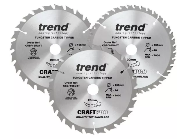 Trend - CraftPro Cordless Saw Blade 165 x 20mm x 24T/40T (Pack 3)