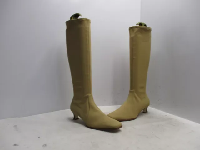DELMAN SPAIN Tan Stretch Square Toe Knee High Fashion Boots Womens Size 7 M