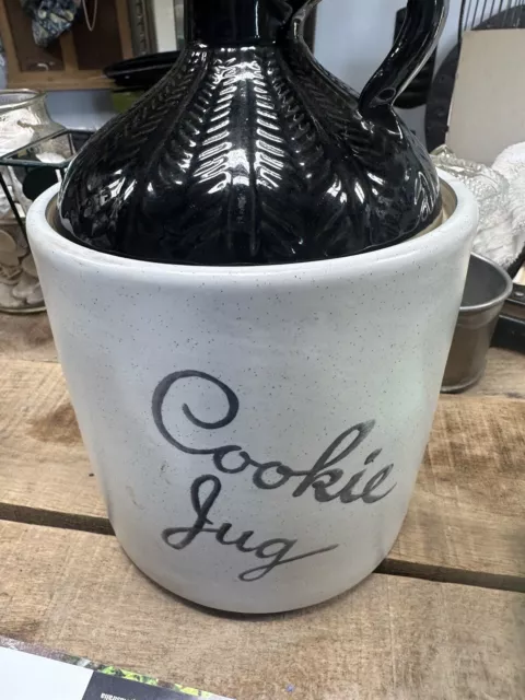 Cookie Jar Moonshine Whiskey Jug Pottery Cork Top Maple Leaf Monmouth ILL 12”tal