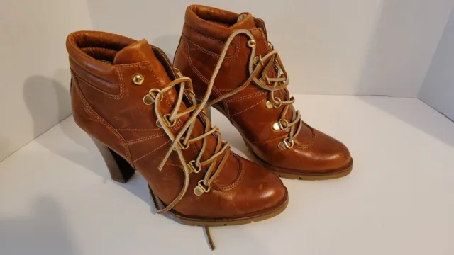 Michael Kors WOMENS 7 1/2M Brown Leather High Heel BOOT Shoes