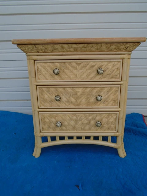 Bamboo Bachelor Chest of 3 drawers Nightstand Wicker Rattan Hollywood Regency