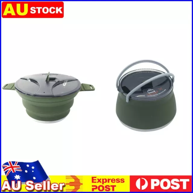 Foldable Portable Camping Cooker Pot Silicone Outdoor Kettle Pot (Army Green)