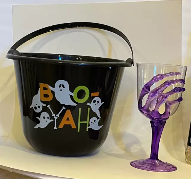 🎃HALLOWEEN Spooky Trick-or-Treat Buckets with designs &PLASTIC PARTY GLASSWARE