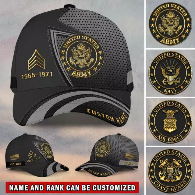 Custom Name US Veteran Army Navy Air Force Baseball Cap Gift For Men Dad Father