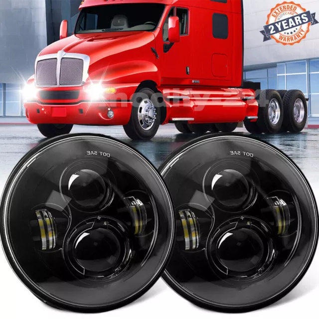 Fit Kenworth T2000 1997-2011 Pair 7inch Round LED Headlights Hi/Lo Beam With DRL