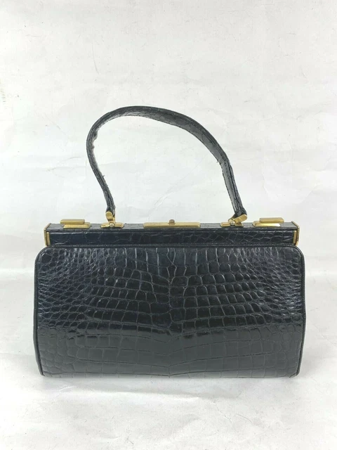 Sac à Main Soirée EMY En Cuir Croco Vintage - Années 70 - Taille Moyenne - Occasion
