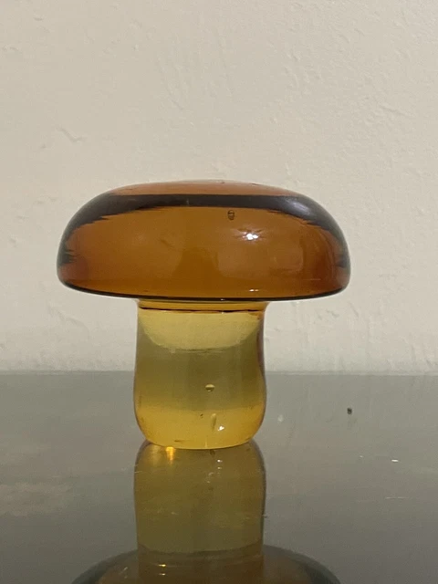 Vintage Glass Epic Hippie Honey Amber Mushroom Paperweight