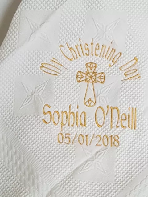 Celtic Cross Christening Blanket Personalised Embroidered name Shawl & Bib White 3