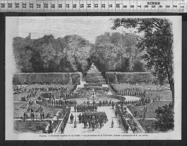 G375 / Engraving 1888 / France La Procession De La Fete God
