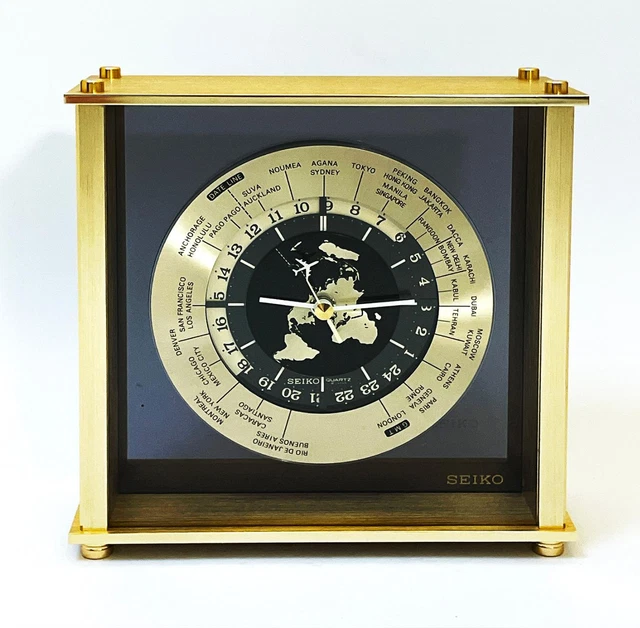 VINTAGE SEIKO WORLD Time Desk Mantle Quartz Clock Airplane Second Hand