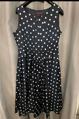 Ladies Debut dress, navy with white spots size 14 RRP  £89