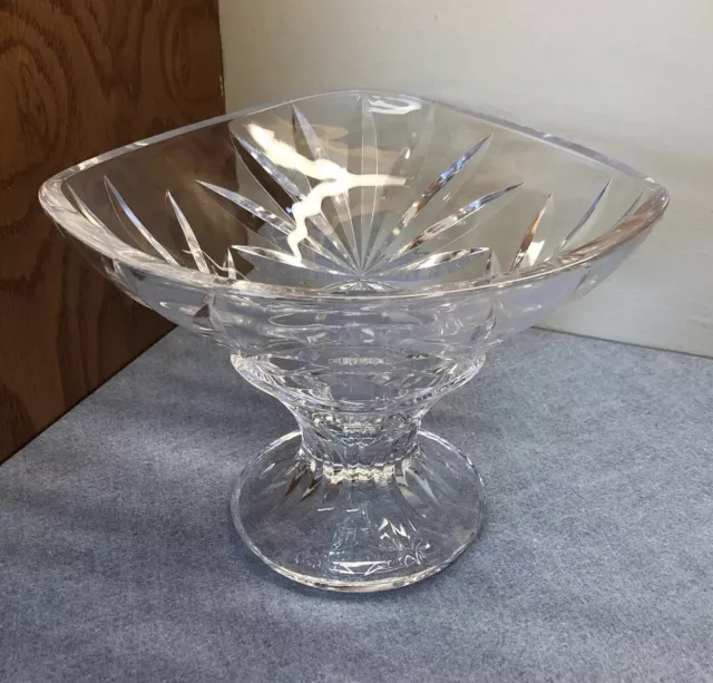 RCR Crystal 9" Triangular Fruit Bowl 6.5" tall, Star cut glass pattern, Pedestal