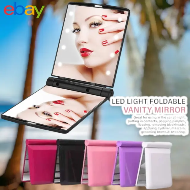 Led Mini Cosmetic Beauty Travel Pocket size Mirror Folding 8LED Light Portable