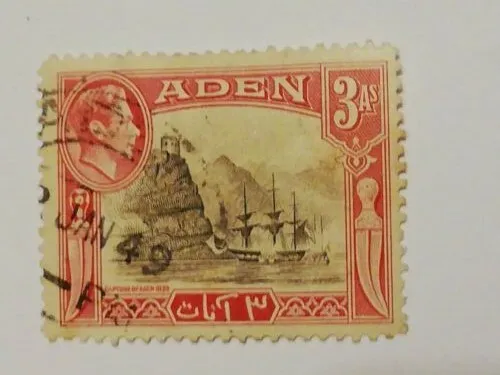 Aden Stamps 3 Annas 1939 used with hinge from album page