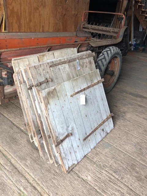 Antique PA barn doors mid 19th c org strap hinges five matching sets stable wall
