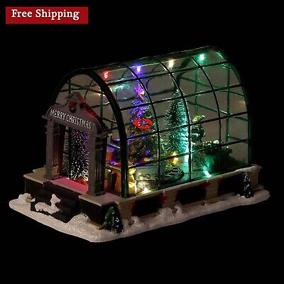 Animated LED Lighted Christmas Village Greenhouse Musical Xmas Home Decoration
