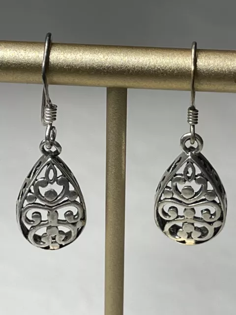 Marsala 925 Sterling Silver Filigree Teardrop Earrings Bali Style Art Deco 1932