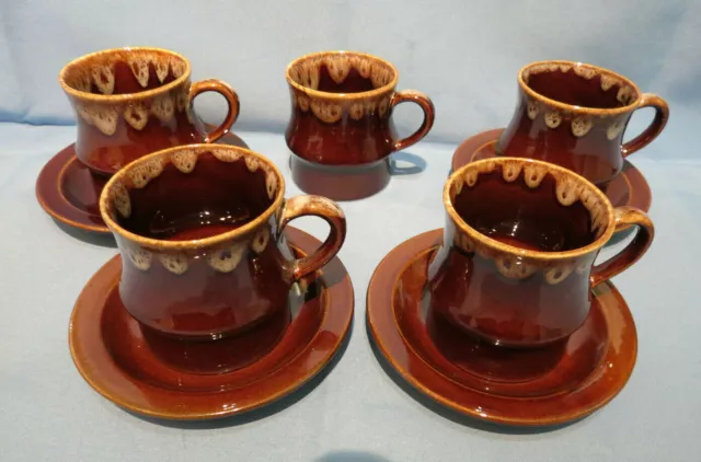 vintage runtons pottery (Pickering North Yorks) brown tea cups x5 & saucers x4