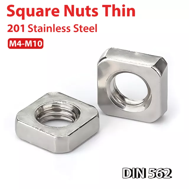 M4 M5 M6 M8 M10 Square Nuts Thin Type 201 Stainless Steel - DIN 562