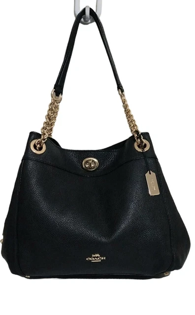 COACH EDIE Black Leather Three Compartments Medium Shoulder Hobo Bag £ ...
