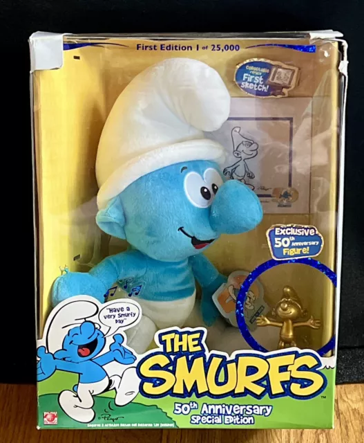 NOS Smurfs 50th Anniversary Special Edition Plush Toy w/ DVD & Figure 2008 JAKKS