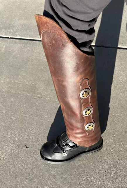 Custom Brown Leather Motorcycle Riding Half Chaps Texas Star Tandy Full Zip