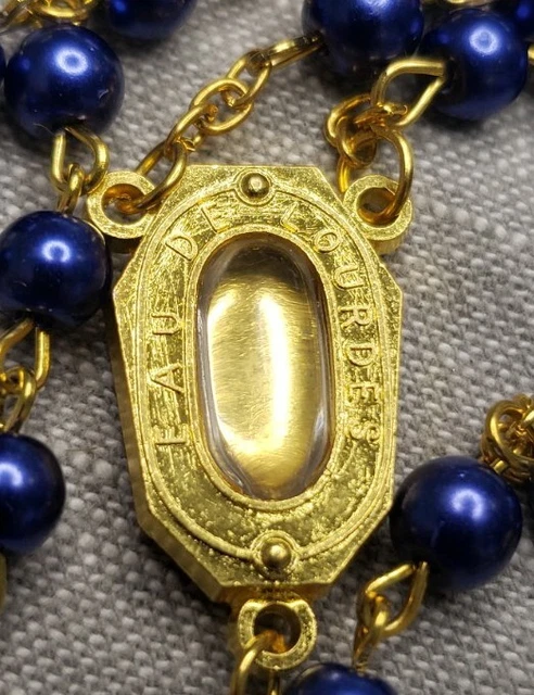 Vintage Rosary water from Lourdes gold tone Catholic Crucifix G73
