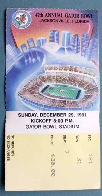1991 Gator Bowl football ticket stub 7, Oklahoma Sooners vs Virginia Cavaliers