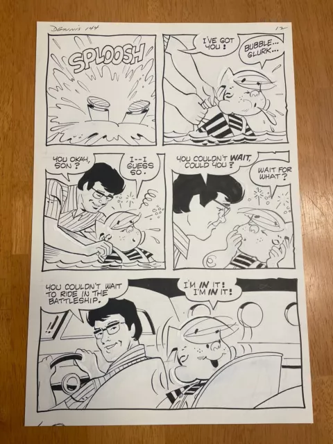 DENNIS THE MENACE #144 original art BATTLESHIP SAVED FROM DROWNING 1976
