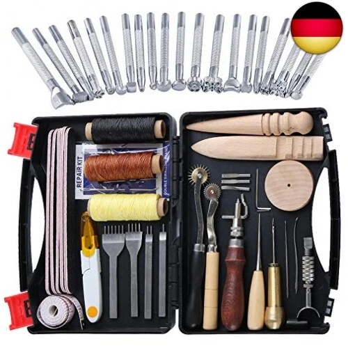 Ekalee 50 Stücke Leder Werkzeuge und Zubehör Set, Leder DIY Set, Leder Werkzeug