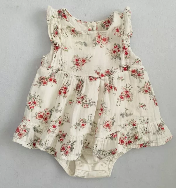 Bebe By Minihaha White Body Suit Muslin Dress Size 00 3-6 Months Floral Romper