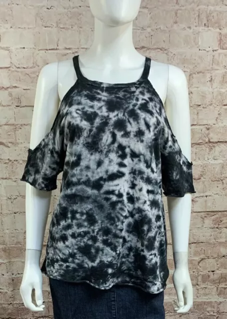 Ecote Black White Tie Dye Cold Shoulder Blouse Top Shirt Small Urban Outfitters