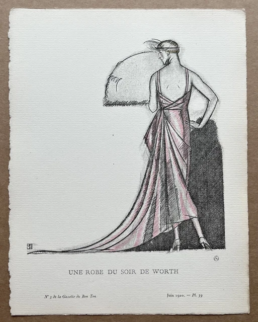 Gazette du Bon Ton Engraving Art Deco Butet de Monvel Fashion Worth Dress Women 1920