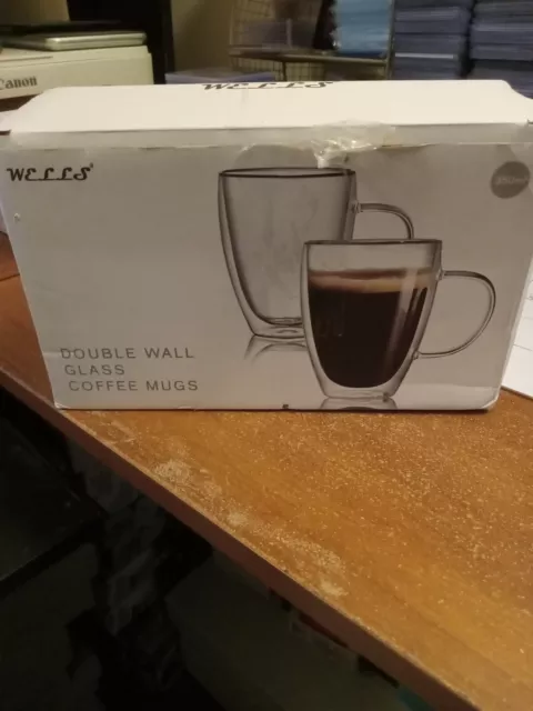 Bivvclaz 2-Pack 16 oz Double Wall Glass Coffee Mugs, Large