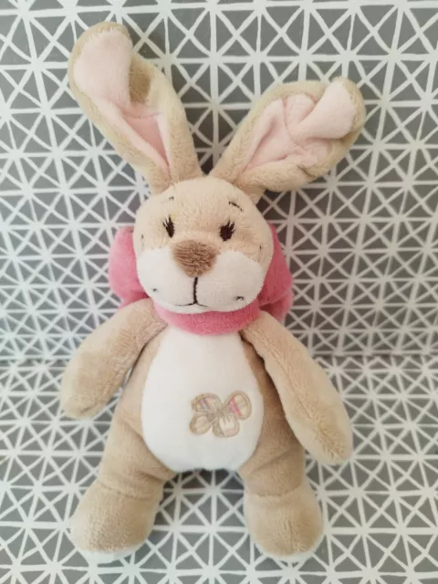Doudou peluche  lapin beige rose fleur Oscarine Noukie's 20 cm