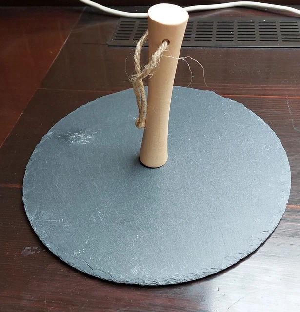 SERVIERPLATTE SCHIEFER RUND 30 cm mit Holztragegriff z. B. Käseplatte ...