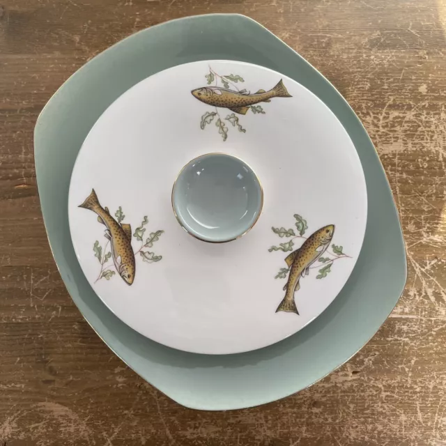 Figgjo Flint Pottery Norway Vintage MCM Serving Dish With Lid Fish Porcelain