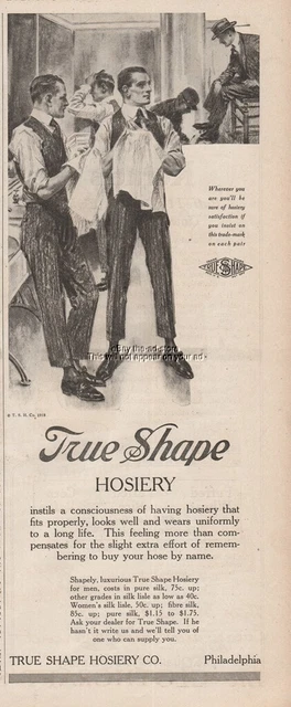 1918 True Shape Hosiery Silk Stockings Socks Men In Washroom Black Shoeshine Ad